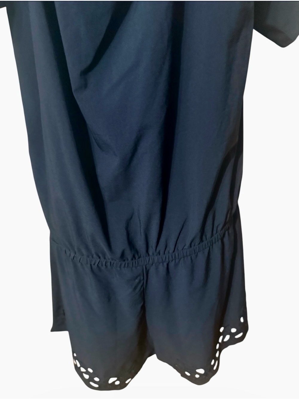 Fabletics Black Short Sleeve Romper with Eyelet Laser-Cut Hem